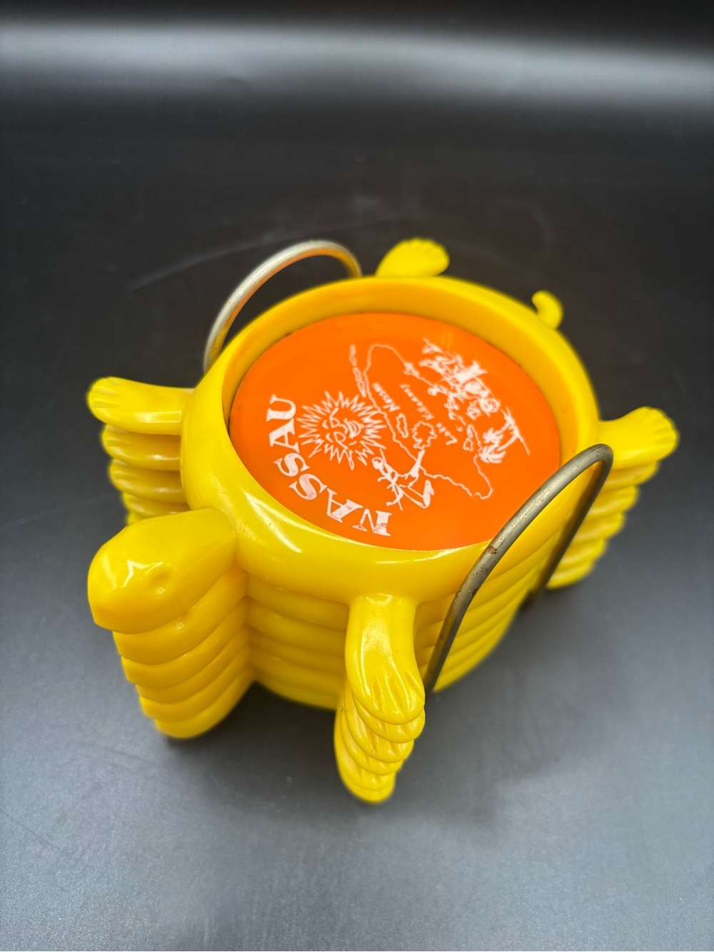 Vintage Coasters Turtles Souvenir Nassau Bahamas 1970s Plastic Yellow Set of 6